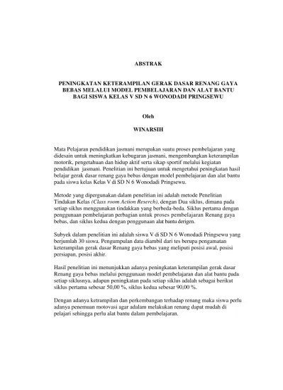 Top PDF PENINGKATAN KETERAMPILAN GERAK DASAR RENANG GAYA BEBAS MELALUI  MODEL PEMBELAJARAN DAN ALAT BANTU BAGI SISWA KELAS V SD N 6 WONODADI  PRINGSEWU - 123dok.com