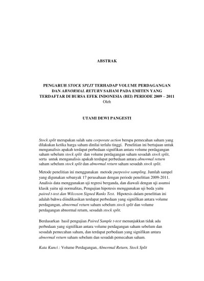 Top PDF Pengaruh Return Saham, Volatilitas Harga Saham, dan Corporate  Governance Disclosure Terhadap Pemecahan Saham (Stock Split) pada  Perusahaan yang Terdaftar di Bursa Efek Indonesia (BEI) Periode 2011 – 2014  - 123dok.com