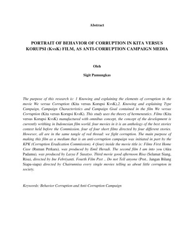 Potret Perilaku Korupsi Dalam Film Kita Versus Korupsi (KvsK) Sebagai Media  Kampanye Anti Korupsi