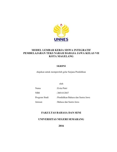 Menulis narasi siswa kelas v sd inpres 1 tanah tinggi ternate. Model Lembar Kerja Siswa Integratif Pembelajaran Teks Narasi Bahasa Jawa Kelas Vii Kota Magelang