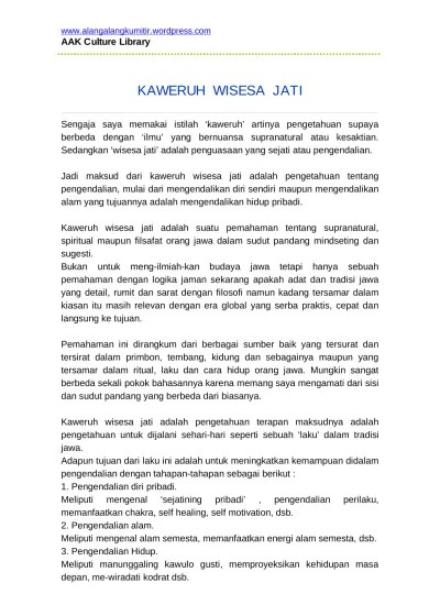 KAWERUH WISESA JATI kaweruh wisesa jati