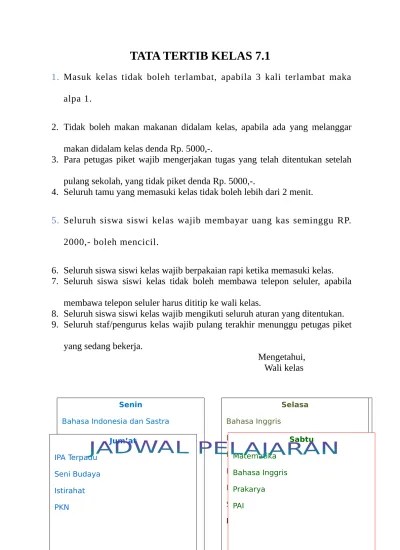 Contoh Tata Tertib Kelas Untuk Guru dan Wali Kelas (Tampilan Menarik) -  Administrasi Sekolah tata tertib kelas