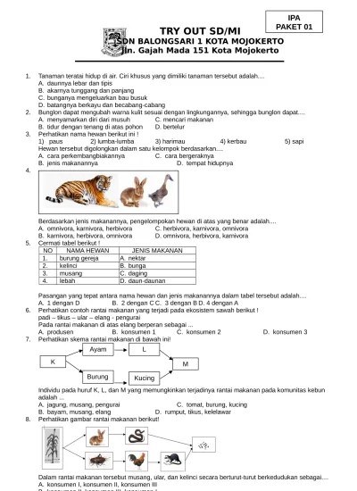30 Soal Try Out Ujian Sekolah UN SD/ MI IPA PAKET 1