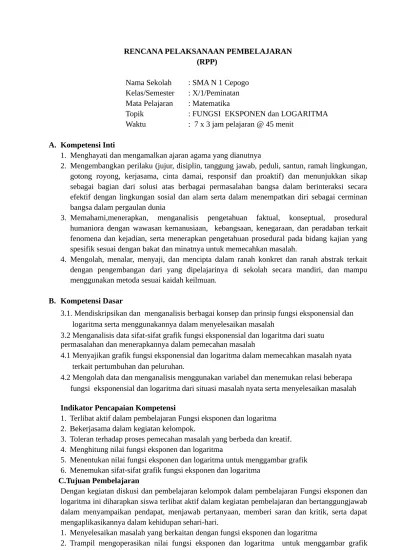 Matematika peminatan materi pokok : Rpp Sma Kls X Smt 1 Matematika Peminatan X 2013 Bab 1