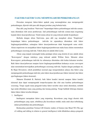 FAKTOR YANG MEMEPENGARUHI PERKEMBANGAN