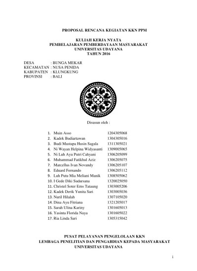 Laporan Pelaksanaan Kegiatan KKN PPM Periode XIII Tahun 2016 Desa Pejukutan  - Kecamatan Nusa penida - Kabupaten Kejukutan.