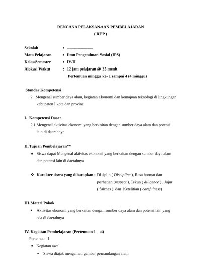 RPP IPS Kelas 4 SD Semester 2