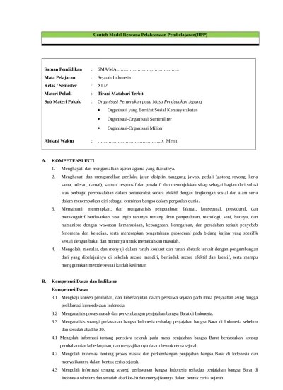 Top PDF RPP Sejarah Indonesia 11B bab 1 KP 4 Dampak Pendudukan Jepang dalam  Berbagai Bidang Kehidupan - 123dok.com