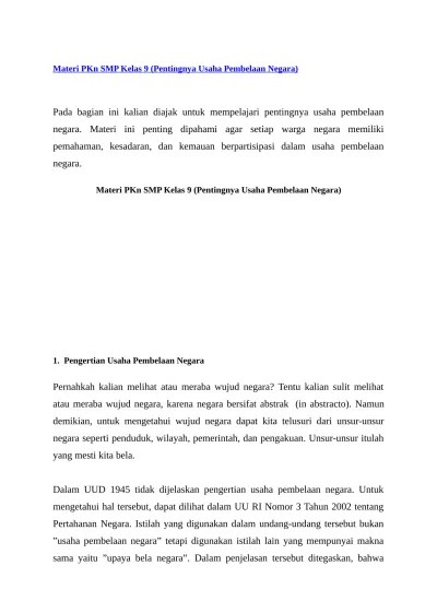 Materi PKn SMP Kelas 9 (Bentuk Bentuk Usaha Pembelaan Negara)