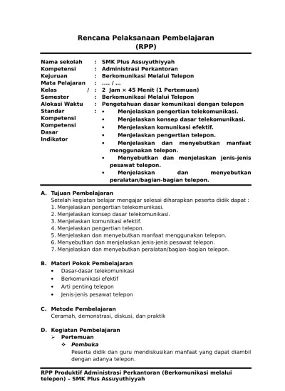 RPP Berkomunikasi melalui telepon