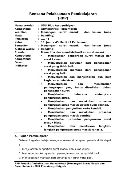 RPP Menangani surat masuk dan keluar