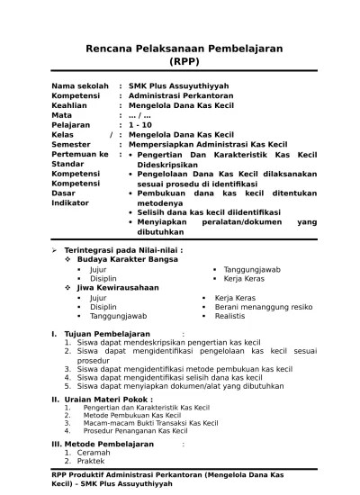 Pengurangan kas kecil pada imprest fund