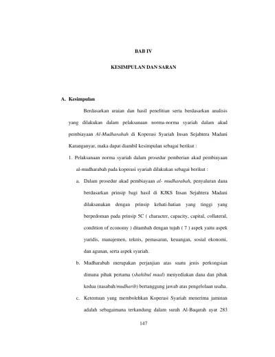 Diajukan sebagai salah satu persyaratan memperoleh gelar sarjana. Top Pdf Kesimpulan Dan Saran Pelaksanaan Norma Norma Syariah Dalam Akad Pembiayaan Al Mudharabah Studi Kasus Di Koperasi Syariah Insan Sejahtera Madani Karanganyar 123dok Com