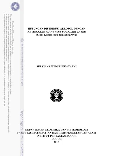 Hubungan Distribusi Aerosol Dengan Ketinggian Planetary Boundary Layer  (Studi Kasus: Riau Dan Sekitarnya).