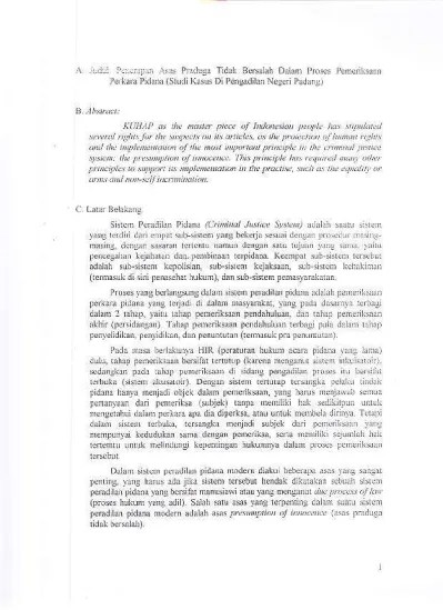 Eksistensi Asas Praduga Tak Bersalah Dalam Proses Penyidikan Pada Tindak  Pidana Pencurian (Studi Kasus di POLTABES Padang).