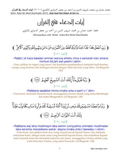 Bacaan doa setelah sholat fardhu lengkap. Ayat2 Doa Daripada Al Qur An