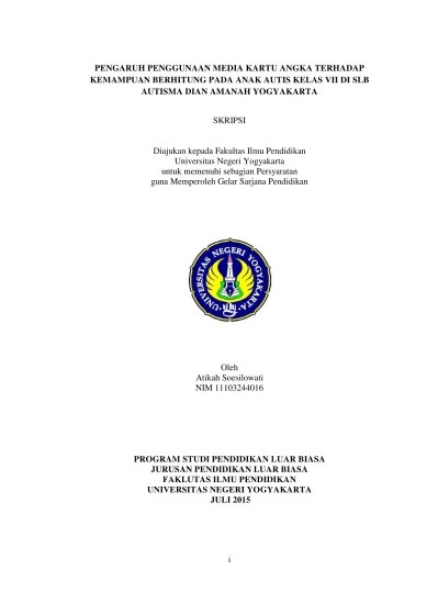 PENERAPAN TEKNIK PENYISIHAN SESAAT (TIME-OUT) UNTUK MENGURANGI DURASI  PERILAKU TANTRUM PADA AUTISME KELAS III DI SEKOLAH LUAR BIASA (SLB) AUTISMA  DIAN AMANAH YOGYAKARTA.