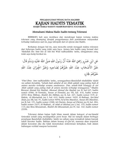 Top PDF MEMAHAMI MAKNA HADIS-HADITS TENTANG TOLERANSI - 123dok.com
