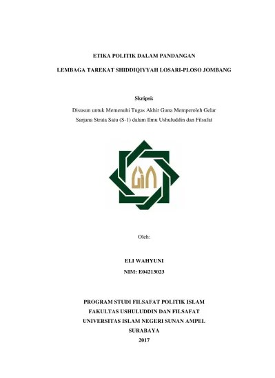 Ajaran dan amalan tarekat shiddiqiyyah di jawa timur / nur hadi ihsan. Etika Politik Dalam Pandangan Lembaga Tarekat Shiddiqiyyah Losari Ploso Jombang