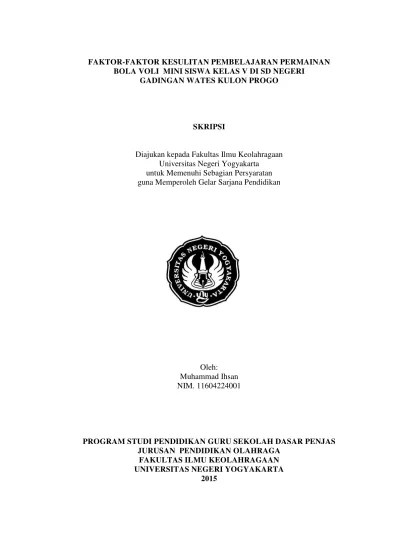 TINGKAT PENGETAHUAN SISWA KELAS IV DAN V SD NEGERI 4 WATES, KULON PROGO  TENTANG PERATURAN PERMAINAN BOLAVOLI MINI.