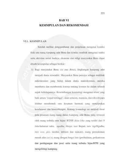 KESIMPULAN DAN REKOMENDASI KAJIAN POLA TATA RUANG KAMPUNG ADAT BENA DI DESA  TIWORIWU KABUPATEN NGADA.