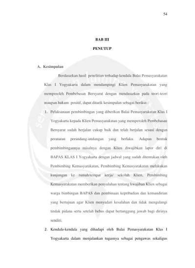 PENUTUP PEMBEBASAN BERSYARAT SEBAGAI SUATU MODEL PEMBINAAN NARAPIDANA DI  LEMBAGA PEMASYARAKATAN KELAS IIA YOGYAKARTA.