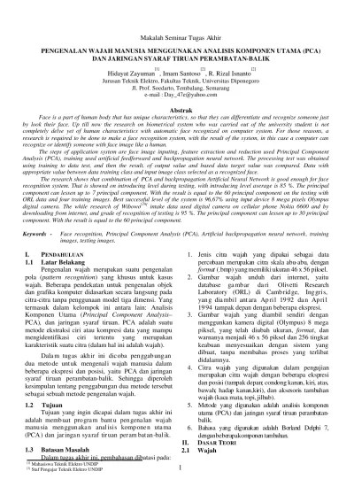PENGENALAN WAJAH MANUSIA MENGGUNAKAN ANALISIS KOMPONEN UTAMA (PCA)DAN  JARINGAN SYARAF TIRUAN PERAMBATAN-BALIK - Diponegoro University |  Institutional Repository (UNDIP-IR)