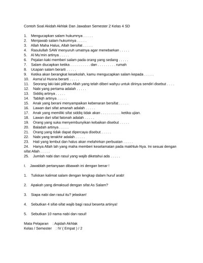 Ini arti asmaul husna, dari arti al alim, al malik, al karim, ar rahim. Contohsoalakidahakhlakdanjawabansemester2kelas4sd