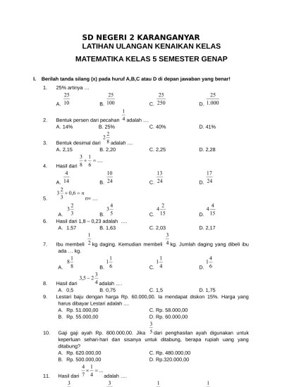 Soal latihan pai smp kelas 7 bab 1 kunci jawaban materi. 5 Soal Ukk Matematika Kelas 5 2013 1