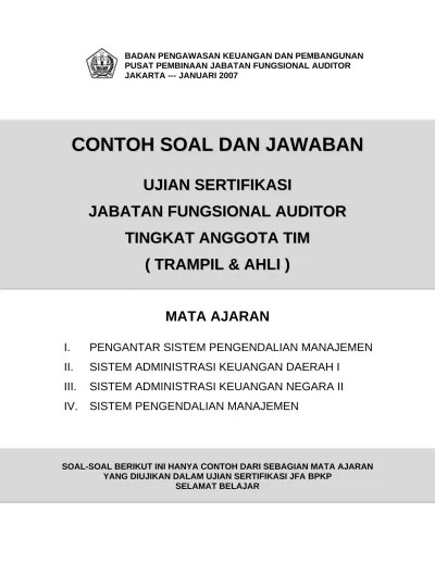 contoh soal dan jawaban ujian sertifikasi jabatan fungsional auditor