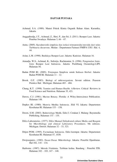 Karakterisasi Simplisia dan Skrining Fitokimia Serta Uji Antibakteri  Ekstrak Etanol Rumput laut Turbinaria decurrens Bory terhadap