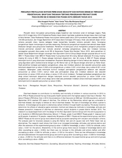 Top PDF PENGARUH PENYULUHAN METODE PERMAINAN EDUKATIF DAN METODE CERAMAH  TERHADAP PENGETAHUAN, SIKAP DAN TINDAKAN TENTANG PENCEGAHAN PENYAKIT DIARE  PADA MURID SD DI KECAMATAN POASIA KOTA KENDARI ipi421371 - 123dok.com