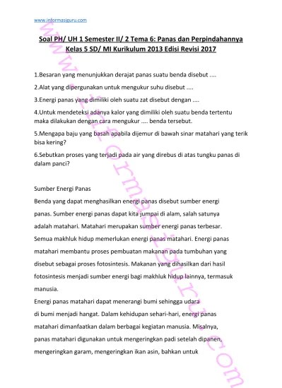 Soal UH 1 semester 2 Tema 6 Subtema elas 5 SD