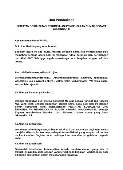 Doa Pembukaan Workshop