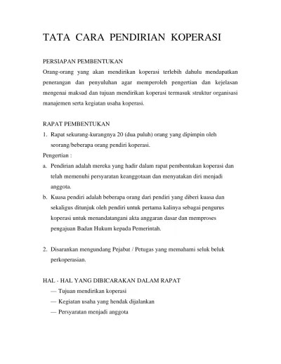 TATA CARA PENDIRIAN KOPERASI pdf