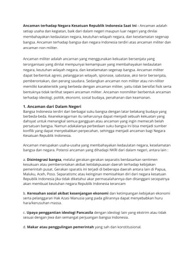 1) individu di lapisan atas terbatas. Ancaman Terhadap Negara Kesatuan Republi