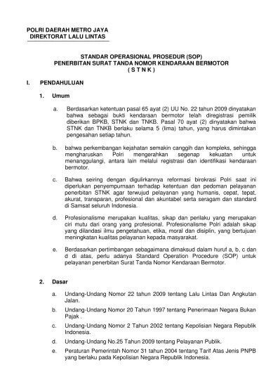 SOP PENERBITAN STNK DIREKTORAT LALU LINT