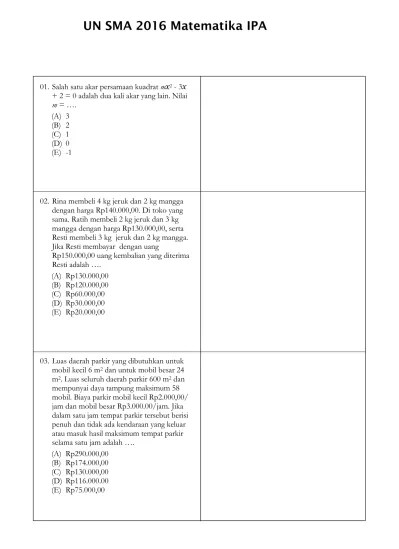 UN SMA 2016 Matematika IPA, Latihan Soal