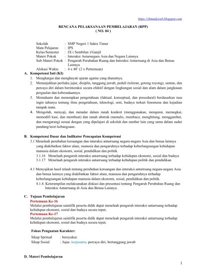 RPP No.001 K 13 IPS IX; Letak dan Luas Benua Asia dan Benua Lainnya