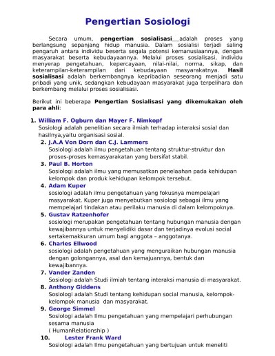 Pengertian Sosiologi Menurut Para Ahli