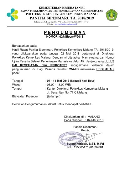 Bagi kalian lulusan sma/sederajat yang mau melakukan. Politeknik Kesehatan Kemenkes Malang