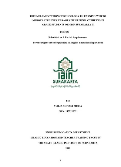 Lee ann obringer the buoyancy and air supply equipment have been checked. The Implementation Of Schoology E Learning Web To Improve Students Paragraph Writing At The Eight Grade Students Ofmtsn Surakarta Ii Thesis Submitted As A Partial Requirements For The Degree Ofundergraduate In English Education