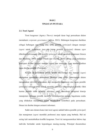 BAB 2 TINJAUAN PUSTAKA 2.1. Teori Agensi - IGA SAHESTI BAB II