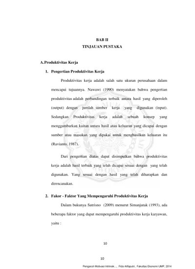 BAB II LANDASAN TEORI 2.1 Pengertian Produktivitas - Analisis Strategi  Peningkatan Produktivitas Tenaga Kerja pada PT. Mahkota Gajah Metal  Industries Medan