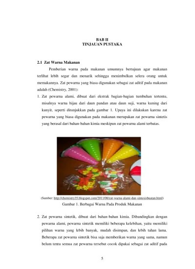 5 BAB II TINJAUAN PUSTAKA 2.1 Zat Warna Makanan