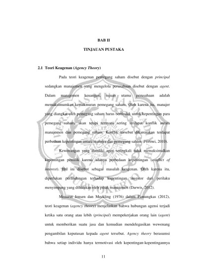 BAB II TINJAUAN PUSTAKA 2.1 Teori Keagenan (Agency Theory) - LIA LUSIANA  BAB II