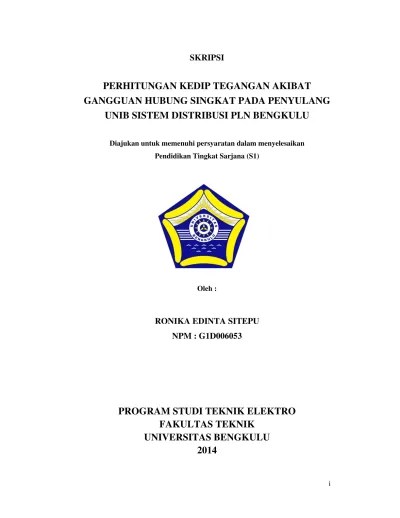PERHITUNGAN KEDIP TEGANGAN AKIBAT GANGGUAN HUBUNG SINGKAT PADA PENYULANG  UNIB SISTEM DISTRIBUSI PLN BENGKULU