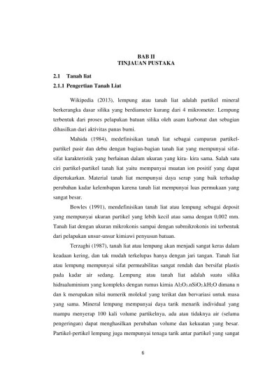 BAB II TINJAUAN PUSTAKA 2.1 Tanah liat 2.1.1 Pengertian Tanah Liat -  Karakterisasi unsur tanah liat di lokasi penambangan PT Bukit Asam  (Persero) Tbk. menggunakan Scanning Electron Microscopy (SEM) (Dengan  Perlakuan Awal