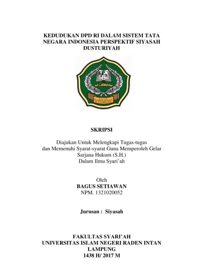 KEDUDUKAN DPD RI DALAM SISTEM TATA NEGARA INDONESIA PERSPEKTIF SIYASAH  DUSTURIYAH
