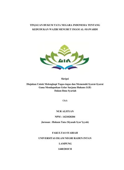 TINJAUAN HUKUM TATA NEGARA INDONESIA TENTANG KEDUDUKAN WAZIR MENURUT IMAM  AL-MAWARDI - Raden Intan Repository